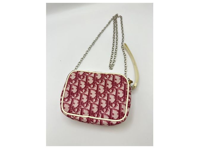 Mini pochette in tela monogramma Christian Dior Bianco Rosso - vista 2