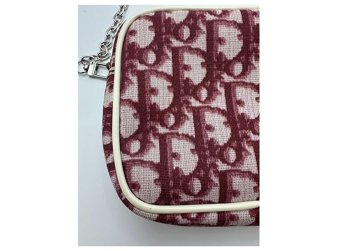 Mini pochette in tela monogramma Christian Dior Bianco Rosso - vista 5