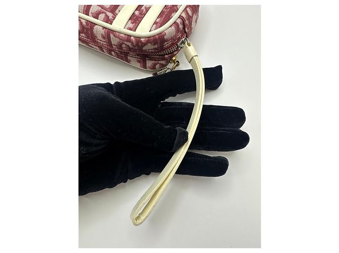 Mini pochette in tela monogramma Christian Dior Bianco Rosso - vista 7