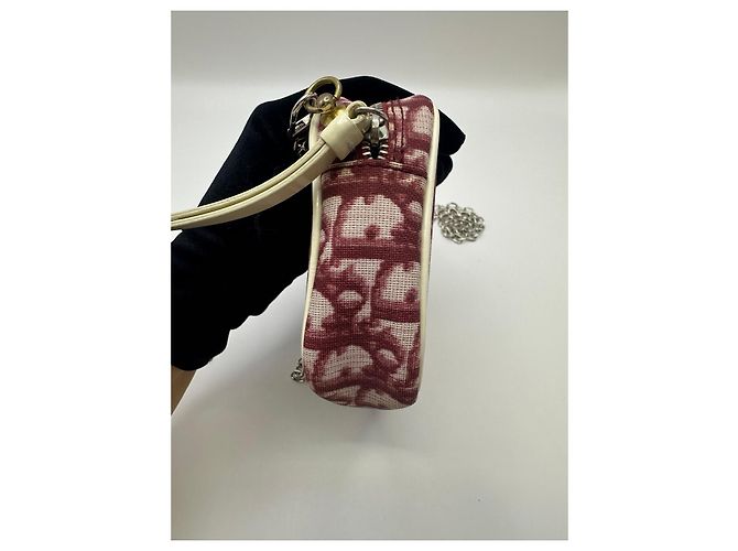 Mini pochette in tela monogramma Christian Dior Bianco Rosso - vista 8