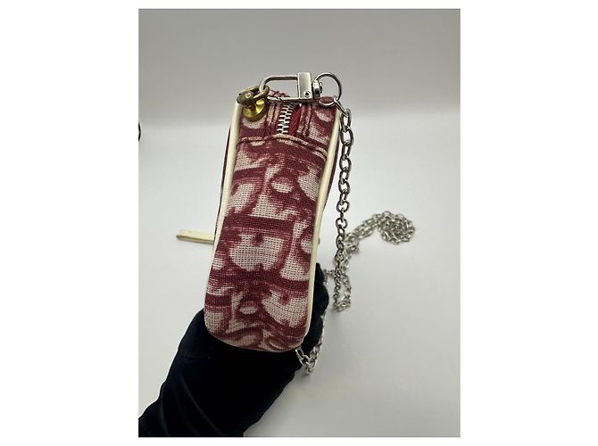 Mini pochette in tela monogramma Christian Dior Bianco Rosso - vista 9