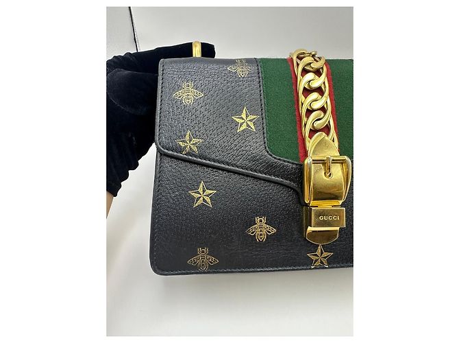 Borsa a tracolla Gucci Sylvie Bee and Star Nero - vista 3