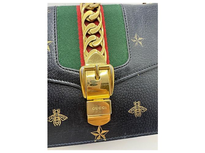 Borsa a tracolla Gucci Sylvie Bee and Star Nero - vista 8