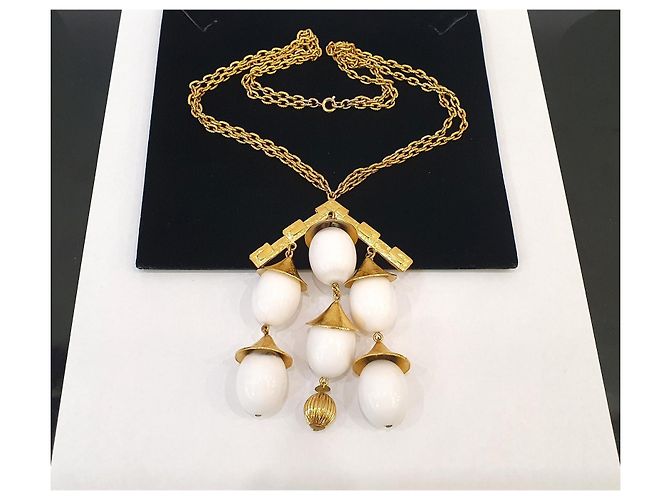 Autre Marque Collana con pendente a perle bianche Trifari placcata in oro Bianco D'oro - vista 2