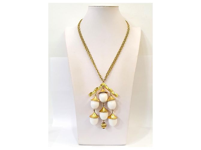 Autre Marque Collana con pendente a perle bianche Trifari placcata in oro Bianco D'oro - vista 3