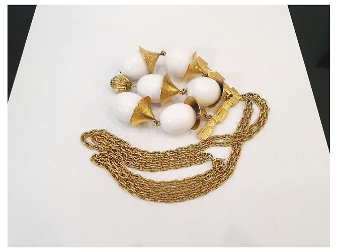 Autre Marque Collana con pendente a perle bianche Trifari placcata in oro Bianco D'oro - vista 5