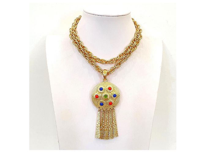 Kenneth Jay Lane Collana KJL con pendente a nappa Rosso Blu D'oro Verde - vista 2