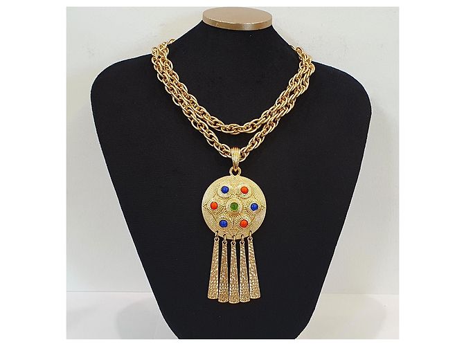 Kenneth Jay Lane Collana KJL con pendente a nappa Rosso Blu D'oro Verde - vista 3