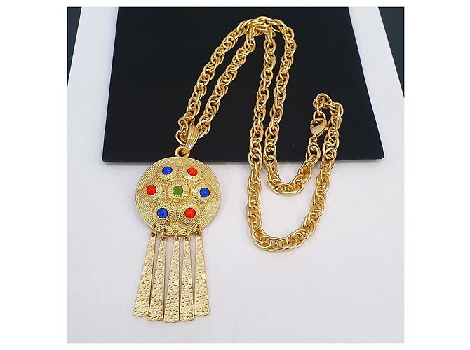 Kenneth Jay Lane Collana KJL con pendente a nappa Rosso Blu D'oro Verde - vista 4