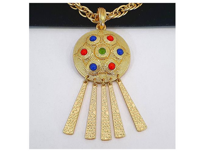 Kenneth Jay Lane Collana KJL con pendente a nappa Rosso Blu D'oro Verde - vista 6