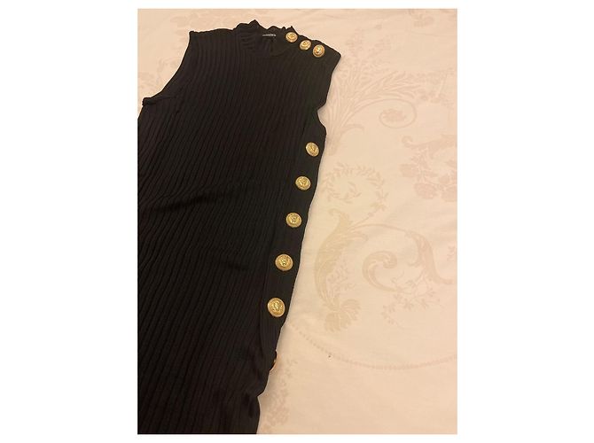 Balmain Vestido negro sin mangas con botones dorados - vista 2