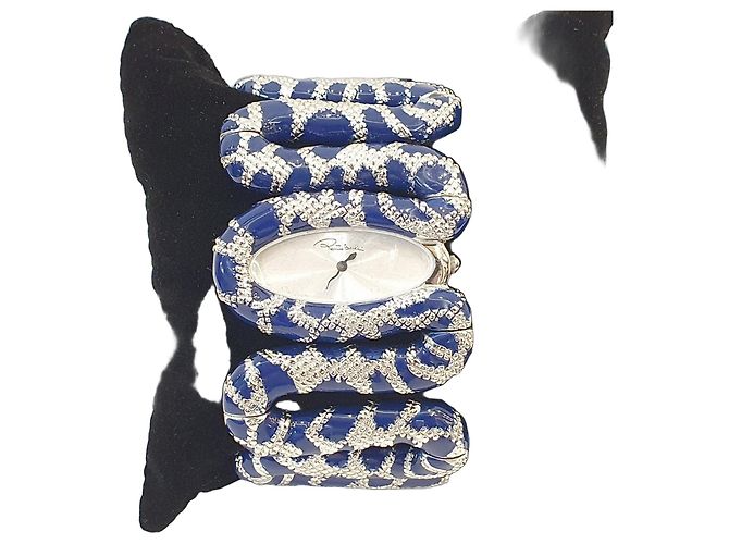 Roberto Cavalli Schlangen-Uhr Silber Blau - Ansicht 2
