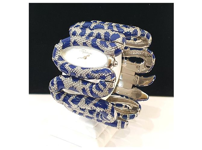 Roberto Cavalli Schlangen-Uhr Silber Blau - Ansicht 4