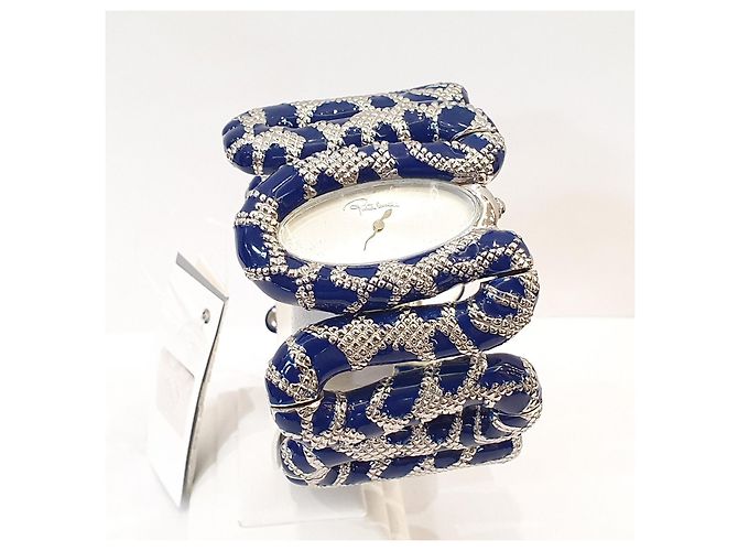 Roberto Cavalli Schlangen-Uhr Silber Blau - Ansicht 5