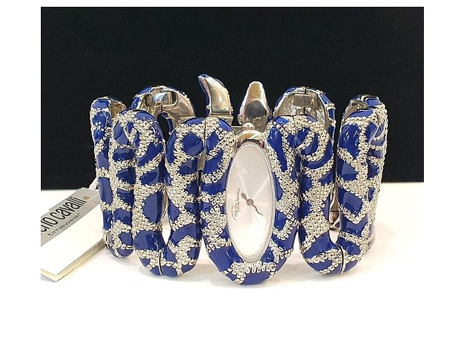 Roberto Cavalli Schlangen-Uhr Silber Blau - Ansicht 6