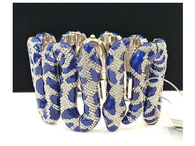 Roberto Cavalli Schlangen-Uhr Silber Blau - Ansicht 7
