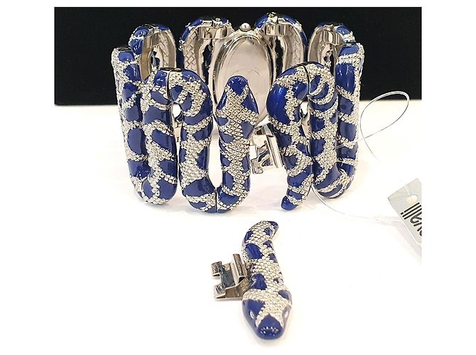 Roberto Cavalli Schlangen-Uhr Silber Blau - Ansicht 8