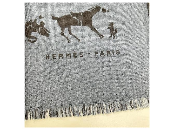 Hermès Stola Hermes in cashmere e seta Navy Blu navy - vista 5