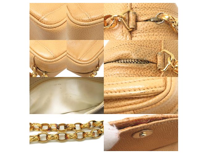 Borsa a tracolla Chanel in vitello martellato beige - vista 10