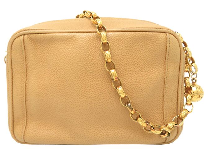 Borsa a tracolla Chanel in vitello martellato beige - vista 2
