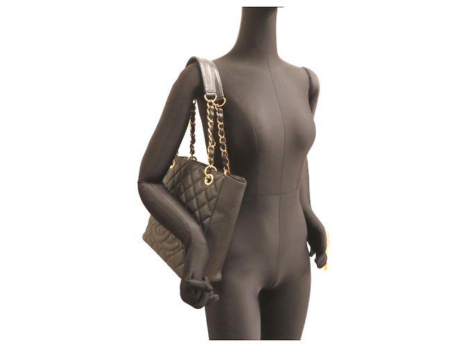 Borsa Tote Chanel in pelle di vitello grana nera Nero - vista 8
