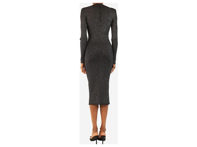 Christopher Kane Abito midi in maglia lurex nero e argento - size S - vista 2