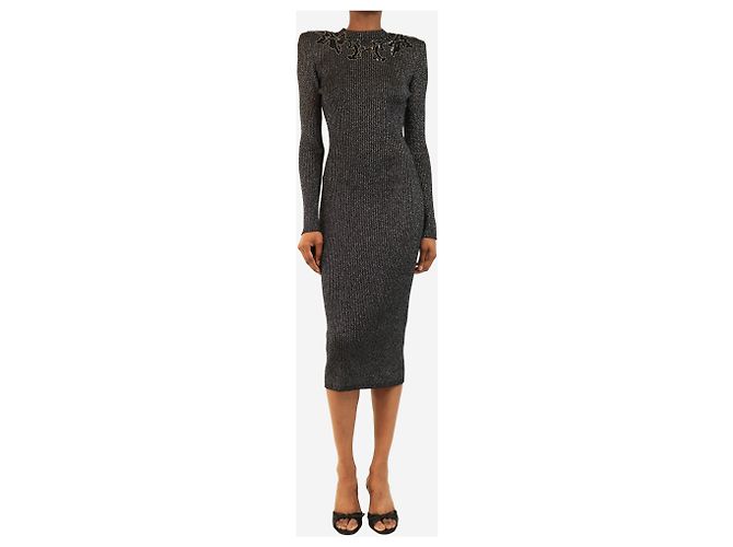 Christopher Kane Abito midi in maglia lurex nero e argento - size S - vista 3