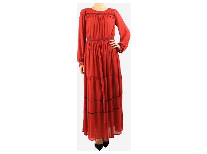 See by Chloé Rotes Midi-Kleid mit langen Ärmeln - Größe UK 8 - Ansicht 3
