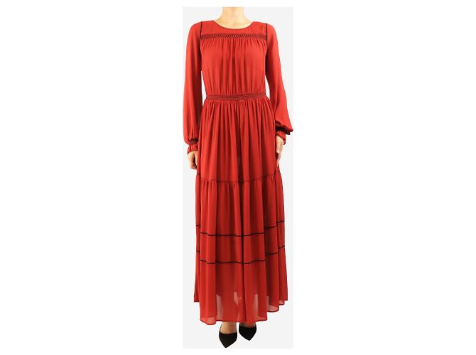 See by Chloé Rotes Midi-Kleid mit langen Ärmeln - Größe UK 8 - Ansicht 4