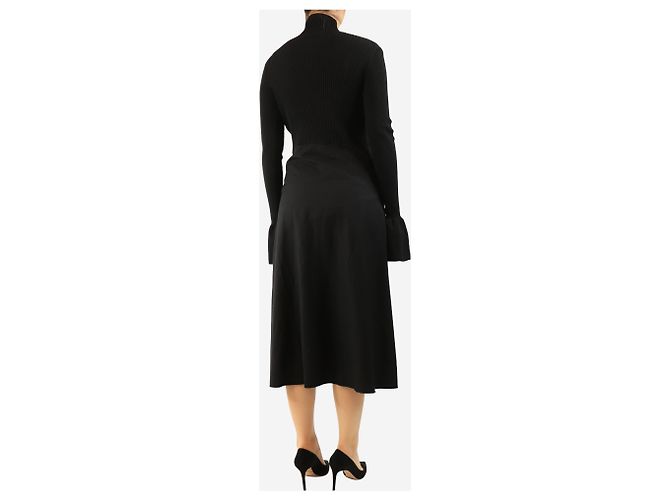Joseph Schwarzes geripptes Midi-Kleid mit langen Ärmeln - size UK 10 - Ansicht 2