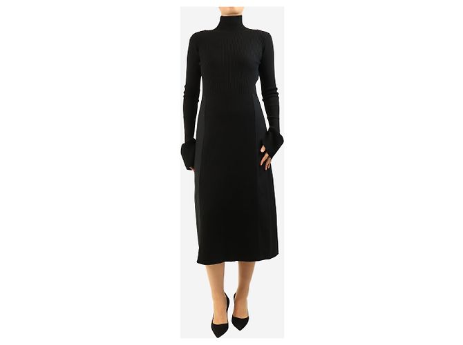 Joseph Schwarzes geripptes Midi-Kleid mit langen Ärmeln - size UK 10 - Ansicht 3
