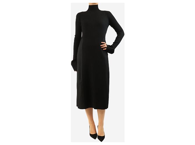 Joseph Schwarzes geripptes Midi-Kleid mit langen Ärmeln - size UK 10 - Ansicht 4