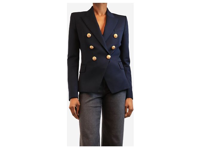Balmain Navy double-breasted blazer - size UK 8 Blue - view 3
