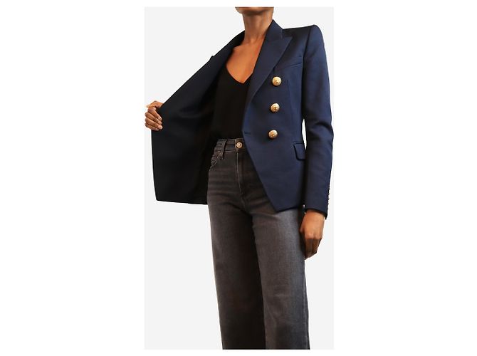 Balmain Navy double-breasted blazer - size UK 8 Blue - view 4