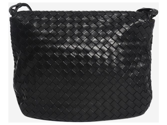 Bottega Veneta Borsa a tracolla con patta Intrecciato nera Nero - vista 2