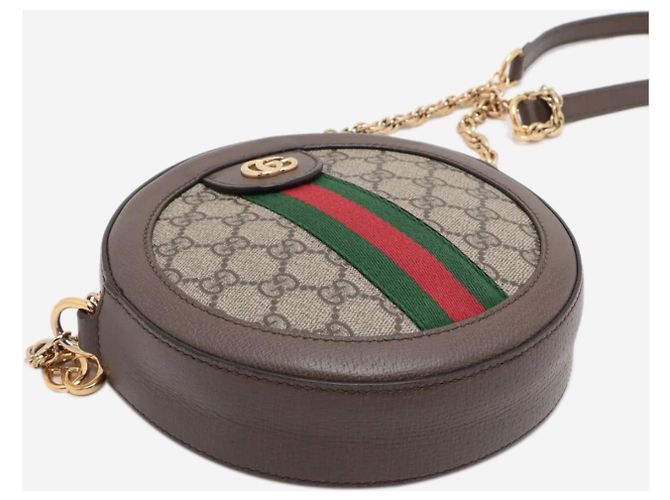 Gucci Mini borsa a tracolla rotonda GG Ophidia marrone con catena - vista 10