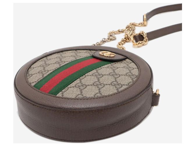 Gucci Mini borsa a tracolla rotonda GG Ophidia marrone con catena - vista 11
