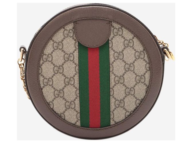 Gucci Mini borsa a tracolla rotonda GG Ophidia marrone con catena - vista 2