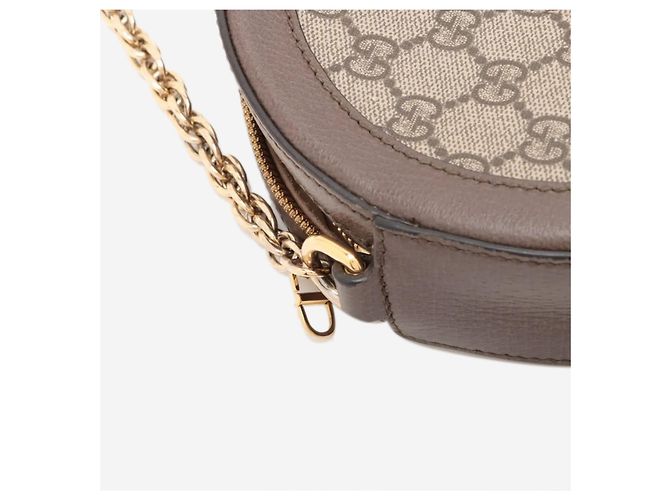 Gucci Mini borsa a tracolla rotonda GG Ophidia marrone con catena - vista 3