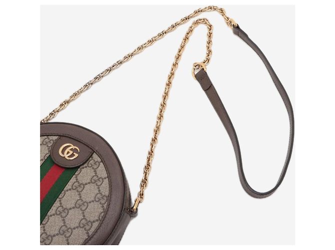 Gucci Mini borsa a tracolla rotonda GG Ophidia marrone con catena - vista 9