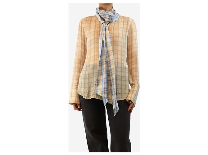Acne Camicia in seta a quadri verdi e blu - size UK 8 Verde - vista 3
