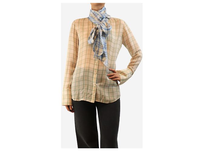 Acne Camicia in seta a quadri verdi e blu - size UK 8 Verde - vista 4