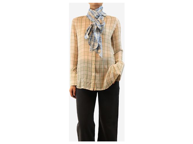 Acne Camicia in seta a quadri verdi e blu - size UK 8 Verde - vista 5