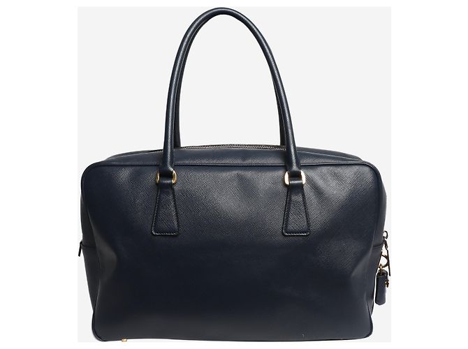 Prada Borsa in pelle Saffiano Lux blu navy - vista 3