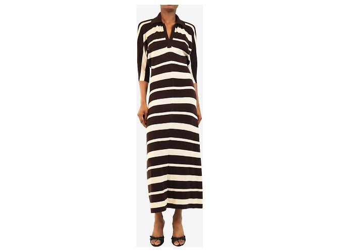 Proenza Schouler Abito a righe marroni e crema con colletto - size S Marrone - vista 3