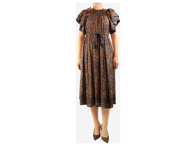 Ulla Johnson Abito midi in misto seta blu - size UK 8 - vista 3