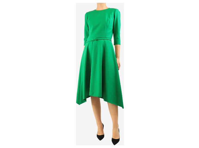 Oscar de la Renta Vestido midi con cinturón verde - size UK 10 - vista 4
