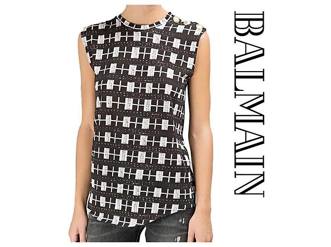 Balmain Ärmelloses Top mit Schal und Goldknöpfen Mehrfarben - Ansicht 8