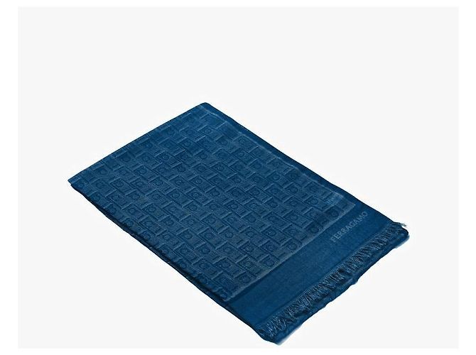Salvatore Ferragamo Sciarpa Stole con Stampa Monogram Gancini Blu - vista 4