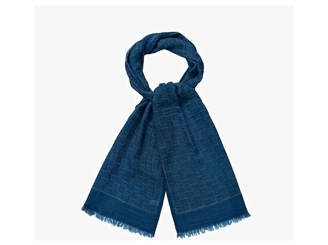 Salvatore Ferragamo Sciarpa Stole con Stampa Monogram Gancini Blu - vista 6